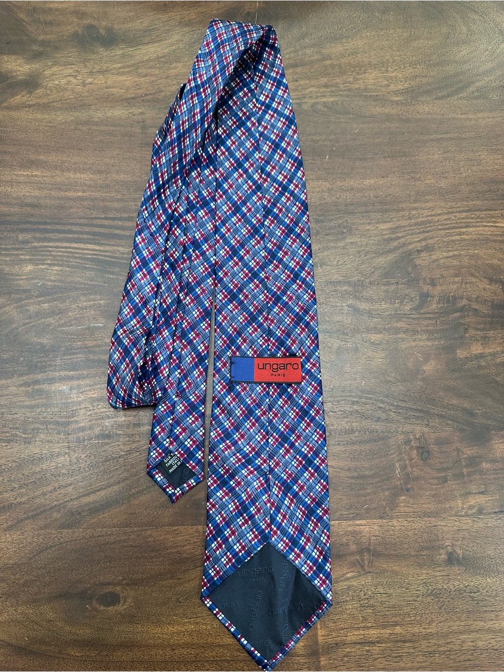 Emanuel Ungaro Blue Red Plaid Silk Tie